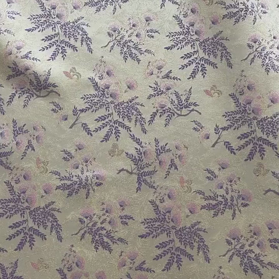 Albizia Butterfly Jacquard Brocade Fabric, Floral Woven Satin Textile for Qipao, Dresses, Jackets, Bags and Sewing Projects, 59"Wide