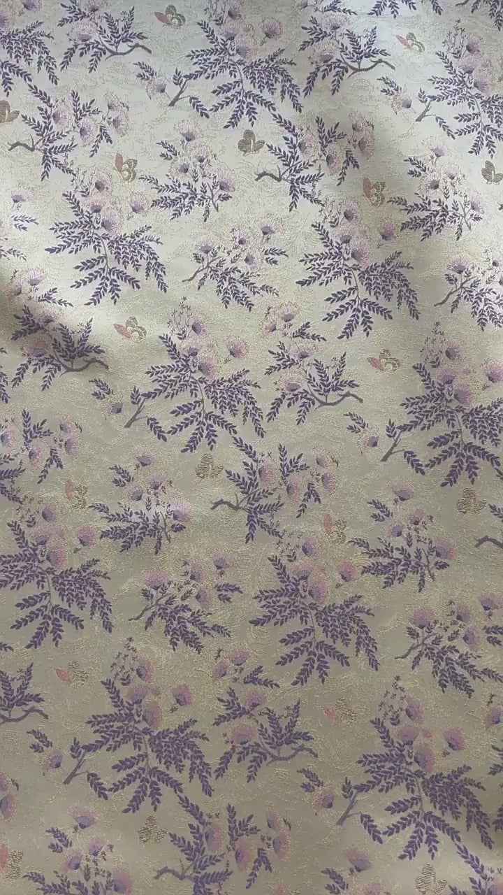 Albizia Butterfly Jacquard Brocade Fabric, Floral Woven Satin Textile for Qipao, Dresses, Jackets, Bags and Sewing Projects, 59"Wide