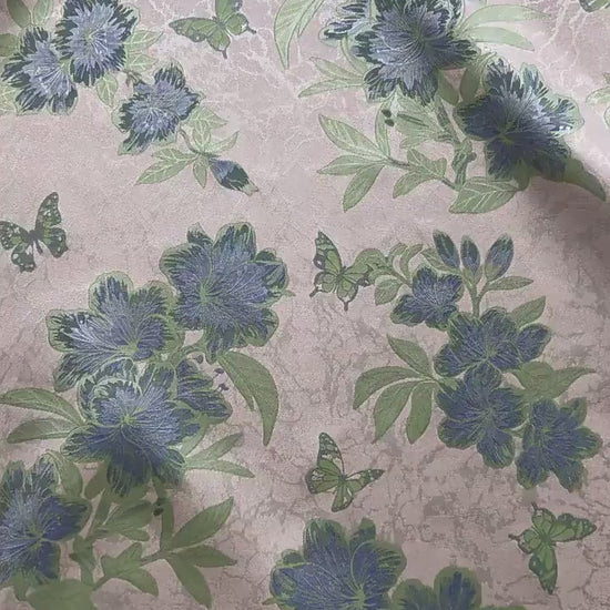 Vintage Butterfly Floral Jacquard Fabric, Soft Lavender Woven Botanical Textile for Dresses, Curtains, Upholstery & Home Decor, 65" Wide