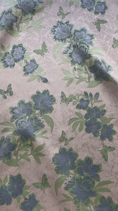 Vintage Butterfly Floral Jacquard Fabric, Soft Lavender Woven Botanical Textile for Dresses, Curtains, Upholstery & Home Decor, 65" Wide