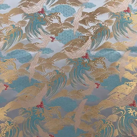 Crane Cloud Brocade Fabric | Song Dynasty Jacquard | Celestial Bird Pattern | Hanfu Wedding Decor Cosplay, 59"Wide