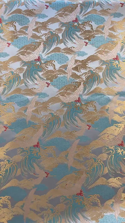 Crane Cloud Brocade Fabric | Song Dynasty Jacquard | Celestial Bird Pattern | Hanfu Wedding Decor Cosplay, 59"Wide