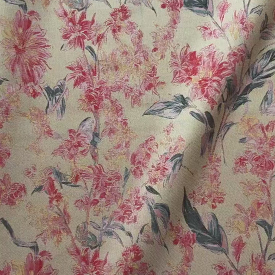 Pink Floral Fabric by Yard, Vintage Garden Woven Textile, Cottagecore Dress Fabric for Sewing Crafts Decor- 57"W