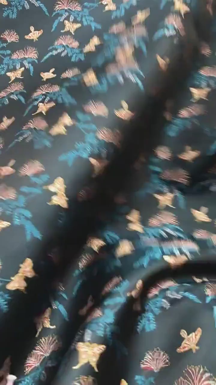 Reversible Butterfly Floral Song Brocade Fabric, Yarn-Dyed Jacquard Textile for Qipao, Hanfu, Dresses, Bags and Sewing, 59"Wide