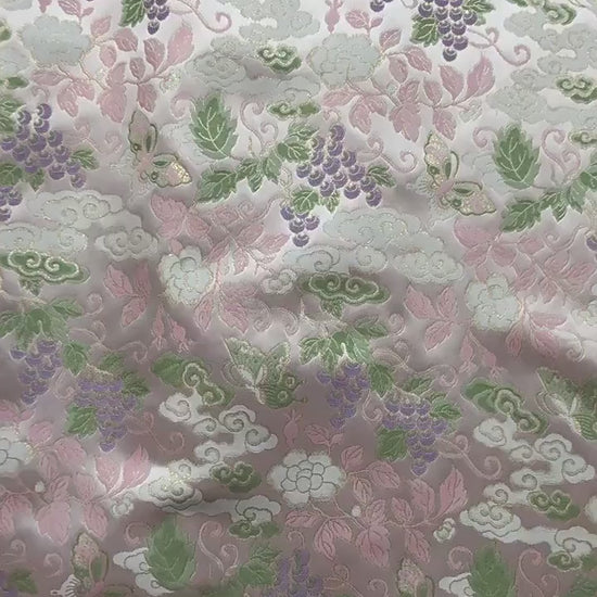 Grape Butterfly song Brocade Fabric, Luxury Gold Thread Jacquard, Premium Oriental Silk Woven Textile for Couture & Sewing - 1 Meter