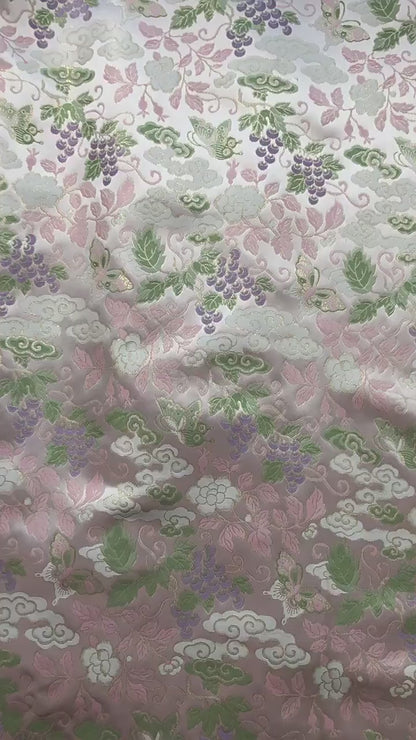Grape Butterfly song Brocade Fabric, Luxury Gold Thread Jacquard, Premium Oriental Silk Woven Textile for Couture & Sewing - 1 Meter
