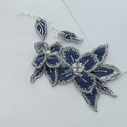 Ornate Beaded Floral Applique on Mesh, Sequin Seed Bead Flower Patch for Evening Gown, Stage Costume, Bridal Dress & Hanfu